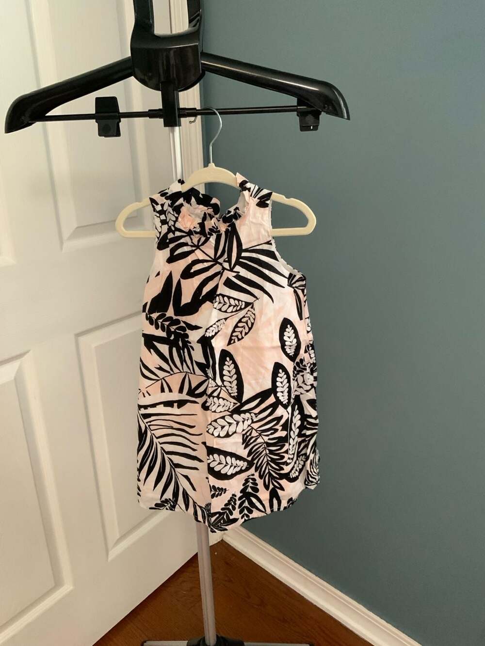 Janie and Jack Dress Size 3 Pink Black Tropical Leaf A-Line